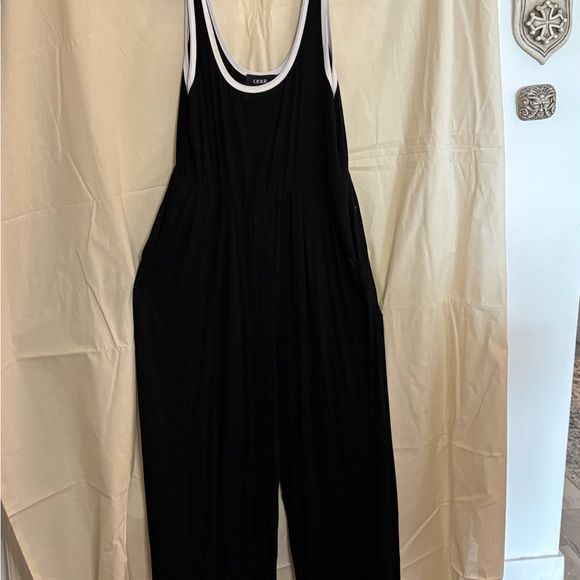 Cider Black Wide Leg Jumpsuit with Contrast Trim - Picture 2 of 4